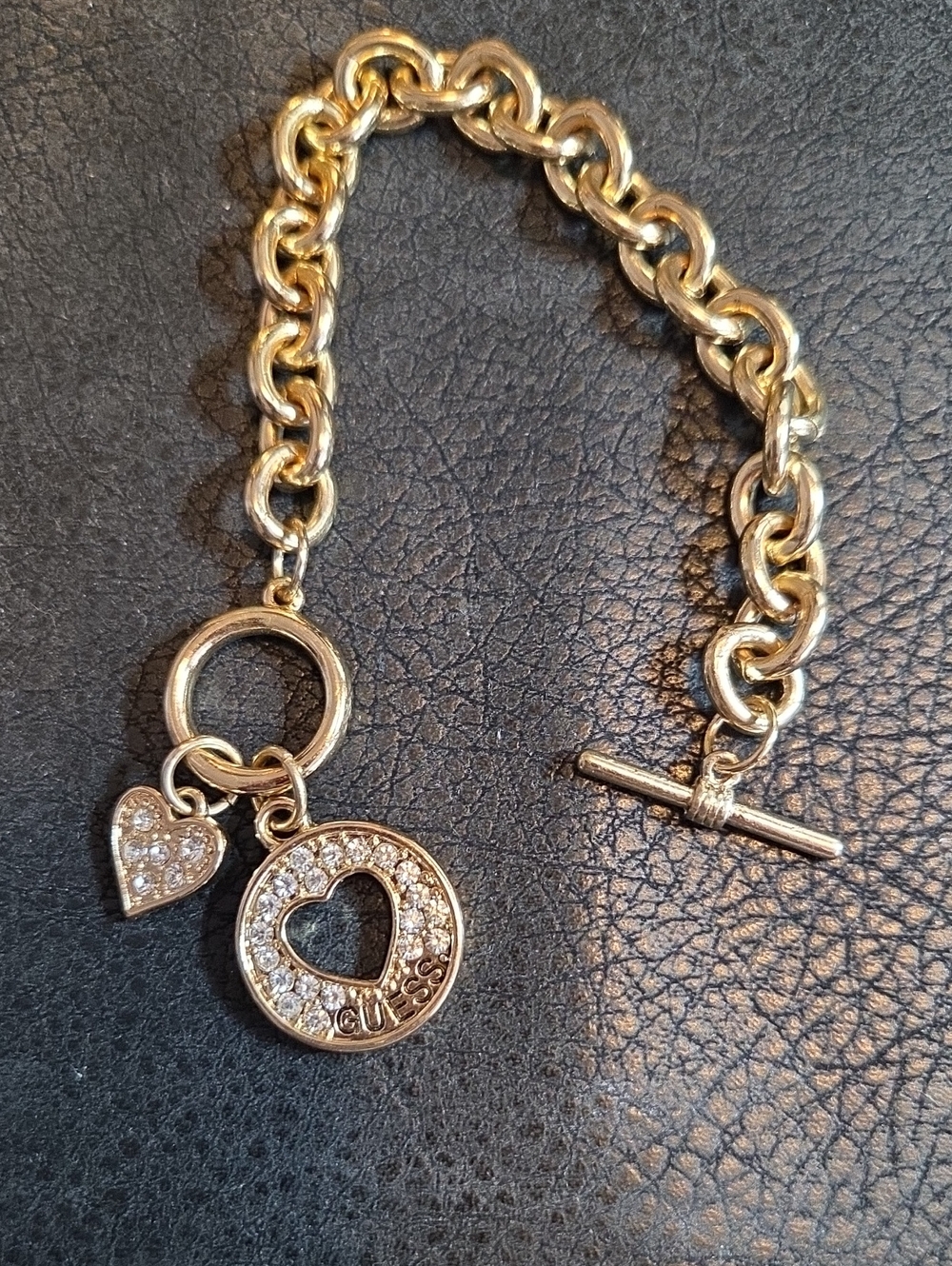 GUESS Gold-Tone Heart Charm Toggle Bracelet